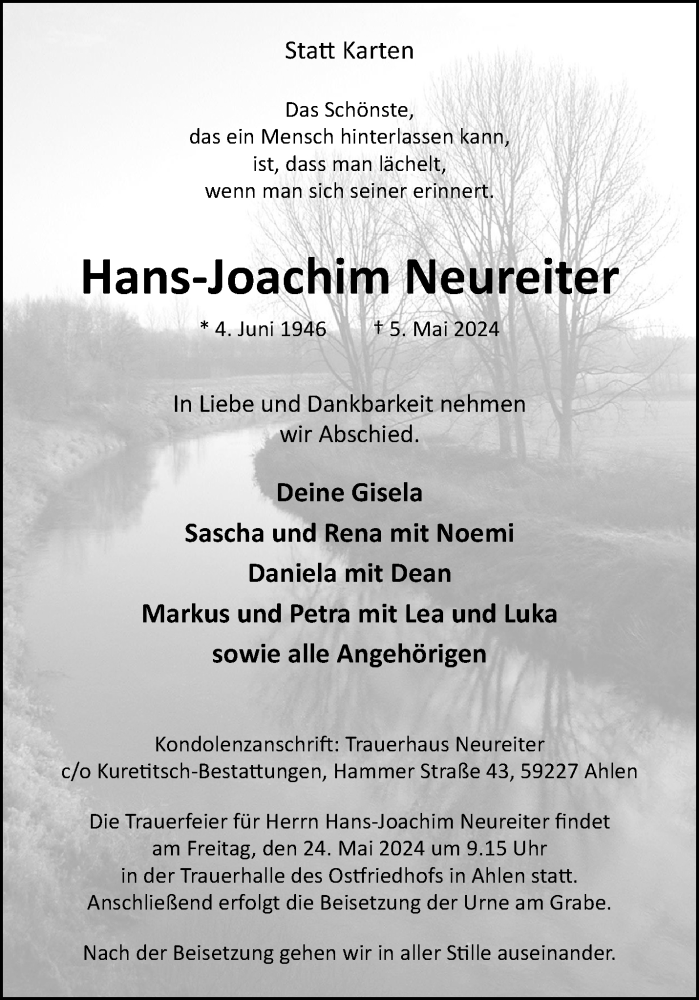  Traueranzeige für Hans-Joachim Neureiter vom 18.05.2024 aus 