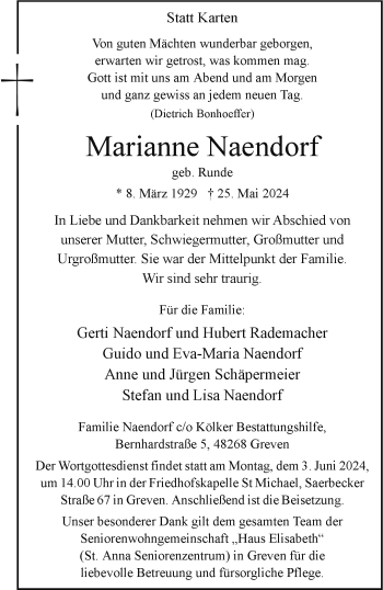 Anzeige von Marianne Naendorf 