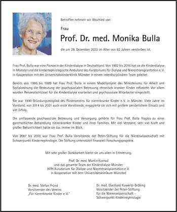 Anzeige von Prof. Dr. med. Monika Bulla 