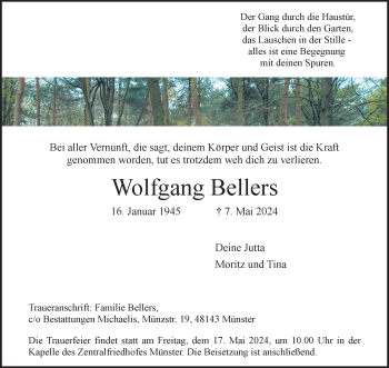 Anzeige von Wolfgang Bellers 