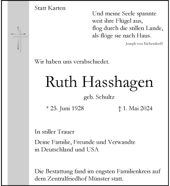Anzeige von Ruth Hasshagen 