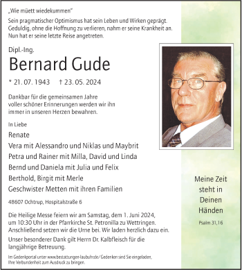 Anzeige von Bernard Gude 