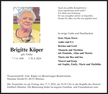 Anzeige von Brigitte Küper 