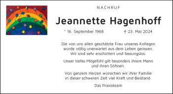 Anzeige von Jeannette Hagenhoff 