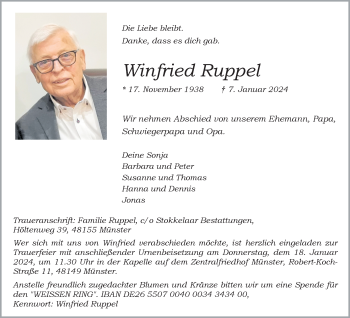 Anzeige von Winfried Ruppel 