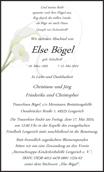 Anzeige von Else Bögel 