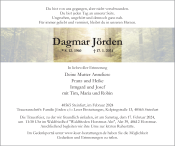 Anzeige von Dagmar Jörden 
