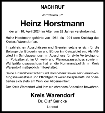 Anzeige von Heinz Horstmann 