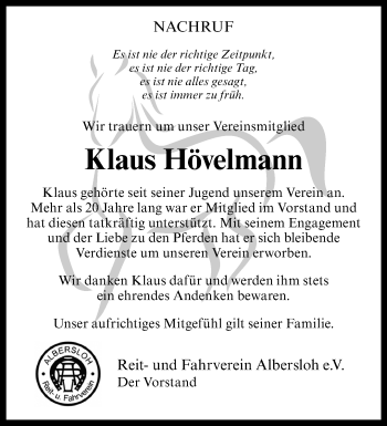 Anzeige von Klaus Hövelmann 