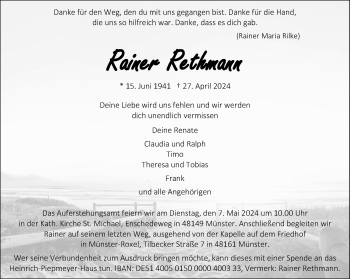 Anzeige von Rainer Rethmann 