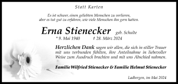 Anzeige von Erna Stienecker 