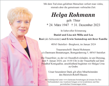 Anzeige von Helga Rohmann 