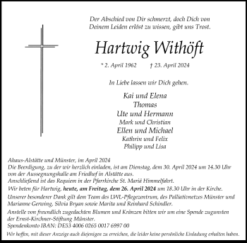 Anzeige von Hartwig Withöft 