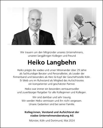 Anzeige von Heiko Langbehn 
