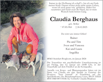 Anzeige von Claudia Berghaus 