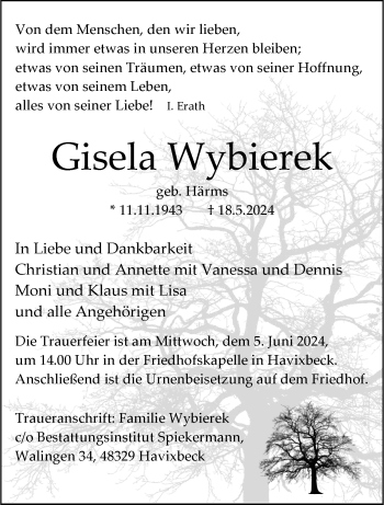 Anzeige von Gisela Wybierek 