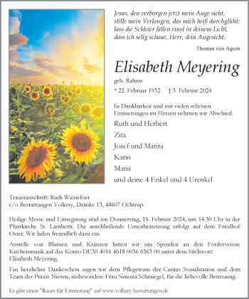 Anzeige von Elisabeth Meyering 