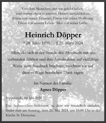 Anzeige von Heinrich Döpper 