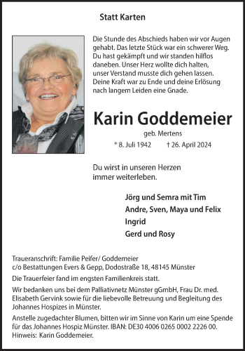 Anzeige von Karin Goddemeier 