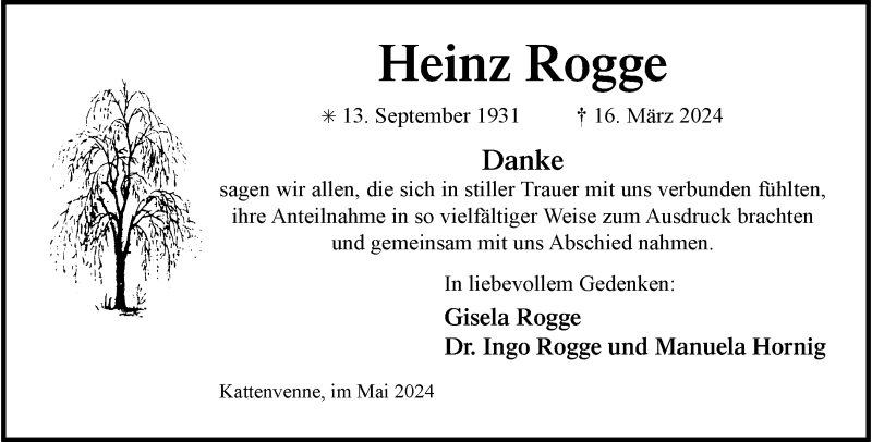  Traueranzeige für Heinz Rogge vom 11.05.2024 aus 