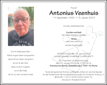 Anzeige von Antonius Veenhuis 