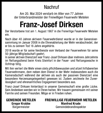 Anzeige von Franz-Josef Dirksen 