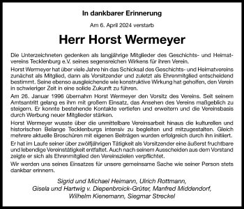 Anzeige von Horst Wermeyer 