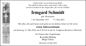 Anzeige von Irmgard Schmidt 
