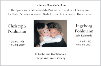 Anzeige von Christoph & Ingeborg Pohlmann 