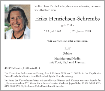 Anzeige von Erika Henrichsen-Schrembs 