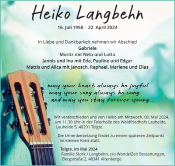 Anzeige von Heiko Langbehn 