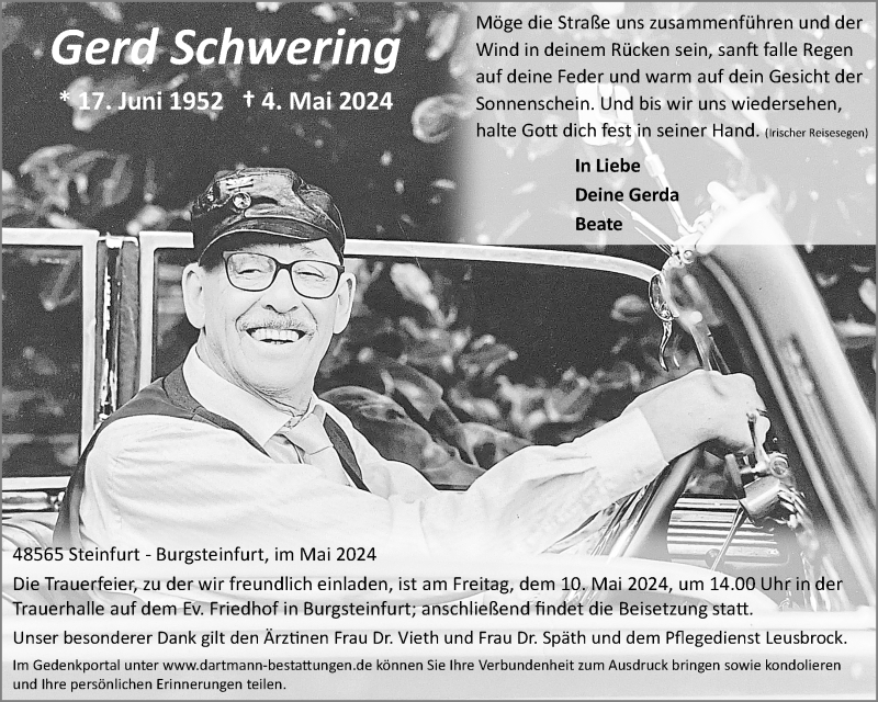  Traueranzeige für Gerd Schwering vom 08.05.2024 aus 