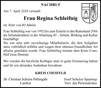 Anzeige von Regina Schleifnig 