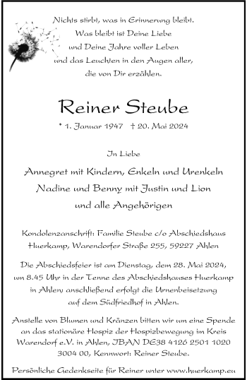 Anzeige von Reiner Steube 