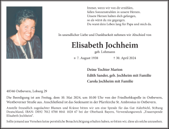 Anzeige von Elisabeth Jochheim 