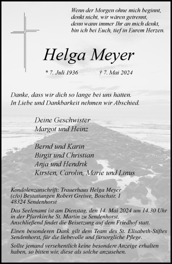 Anzeige von Helga Meyer 
