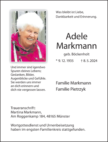 Anzeige von Adele Markmann 
