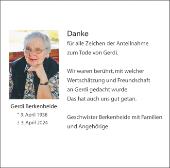 Anzeige von Gerdi Berkenheide 