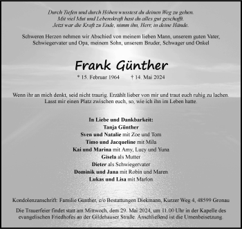 Anzeige von Frank Günther 