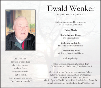 Anzeige von Ewald Wenker 