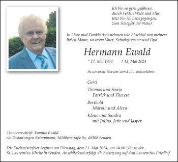 Anzeige von Hermann Ewald 