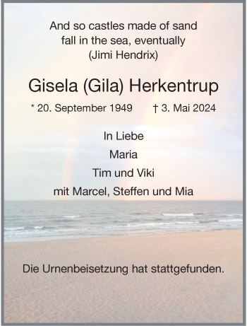 Anzeige von Gisela Herkentrup 