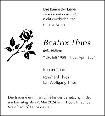 Anzeige von Beatrix Thies 