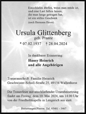 Anzeige von Ursula Glittenberg 