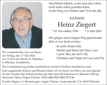 Anzeige von Heinz Ziegert 