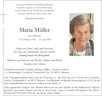 Anzeige von Maria Müller 