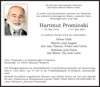 Anzeige von Hartmut Prominski 