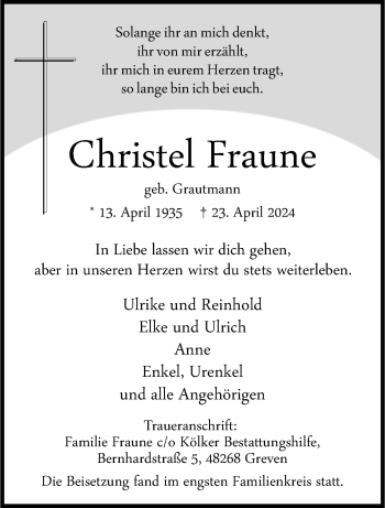 Anzeige von Christel Fraune 