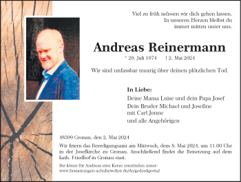 Anzeige von Andreas Reinermann 