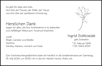 Anzeige von Ingrid Sobkowiak 